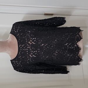 Rafaella Size L Black Lace Overshirt.  Pointed Hem with Frayed Edges.